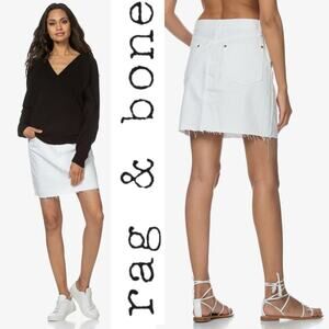 RAG & BONE Moss Mini SKIRT Size 32 Raw Frayed Hem Cotton Denim White